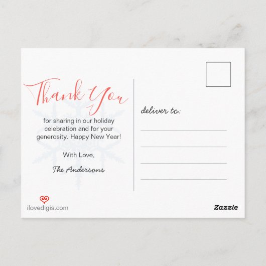 Pastel Snowflake Moderne Fotovakantie Dank je Briefkaart (Achterkant)