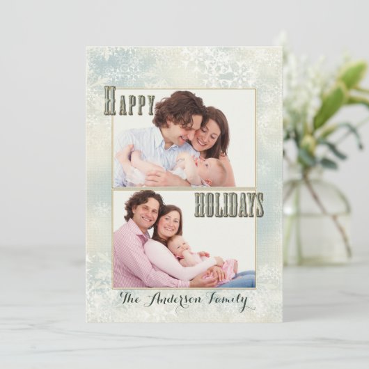Pastel Snowflakes Foto Feestdagen Kaart (Staand voorkant)