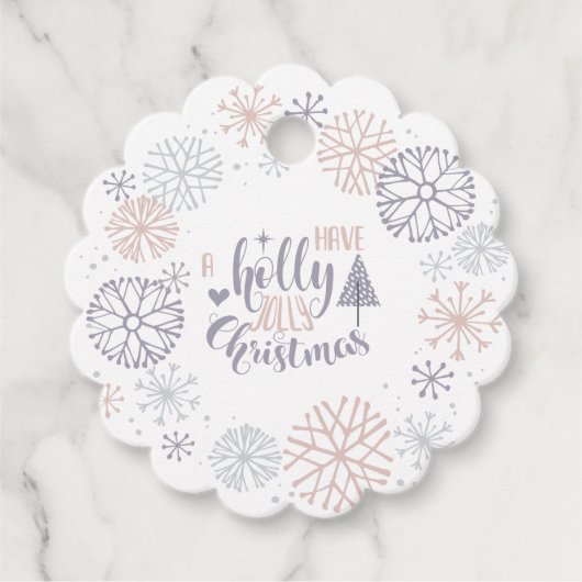 Pastel Snowflakes Holly Jolly Kerstmis Bedankjes Labels (Voorkant)