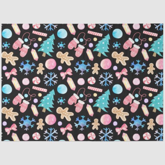 Pastel Snowflakes Kerstbomen Snoep Kerst Tissuepapier (Voorkant)