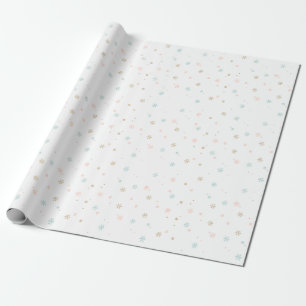 Pastel Snowflakes Tan Coral Roos en Blauwgroen Cadeaupapier