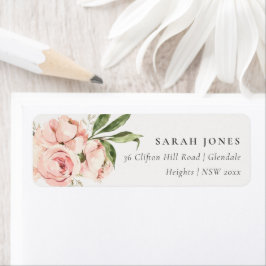 Pastel Soft Blush Peach Peony Floral Address Etiket