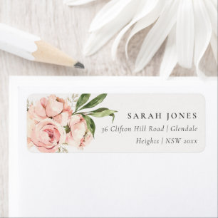 Pastel Soft Blush Peach Peony Floral Address Etiket