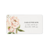 Pastel Soft Blush Peach Peony Floral Address Etiket (Voorkant)