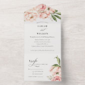 Pastel Soft Blush Peach Peony Floral Wedding All In One Uitnodiging (Binnen)
