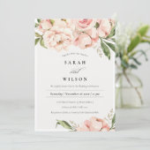 Pastel Soft Blush Peach Peony Floral Wedding Kaart (Staand voorkant)