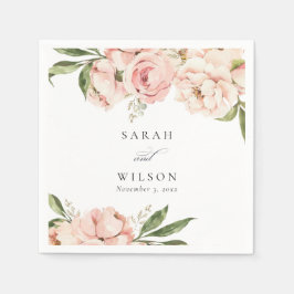 Pastel Soft Blush Peach Peony Floral Wedding Servet