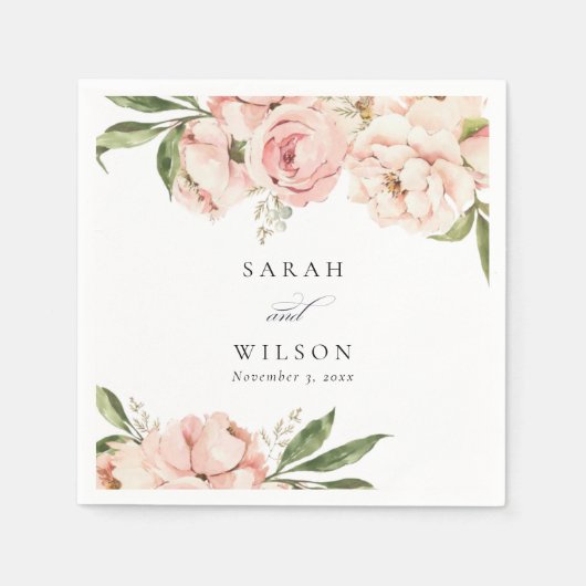 Pastel Soft Blush Peach Peony Floral Wedding Servet (Voorkant)