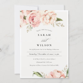 Pastel Soft Blush Peach pony Flora Wedding Invite Bedankkaart