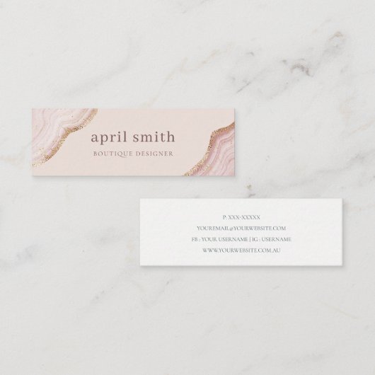Pastel Soft Blush Roos Gold Agate Marble Texture Mini Visitekaartje (Voorkant / Achterkant)