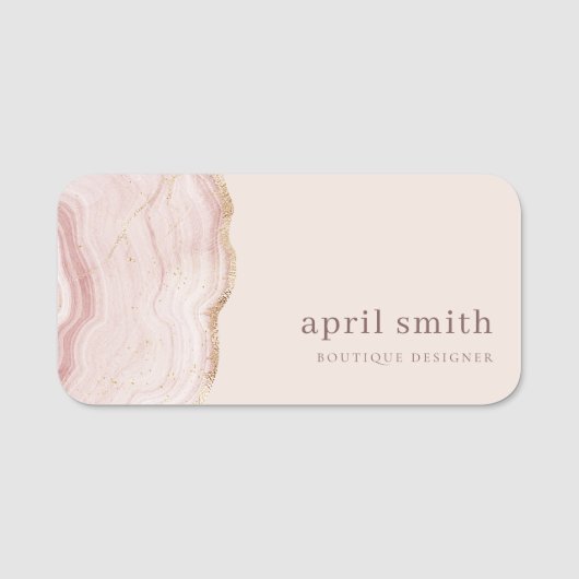 Pastel Soft Blush Roos Gold Agate Marble Texture Naamplaatje (Voorkant)