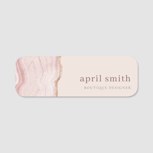 Pastel Soft Blush Roos Gold Agate Marble Texture Naamplaatje (Voorkant)