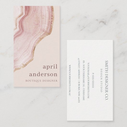 Pastel Soft Blush Roos Gold Agate Marble Texture Visitekaartje (Voorkant / Achterkant)