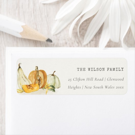 Pastel Soft Floral Pumpkin Thanksgiving Adres Etiket (Insitu)