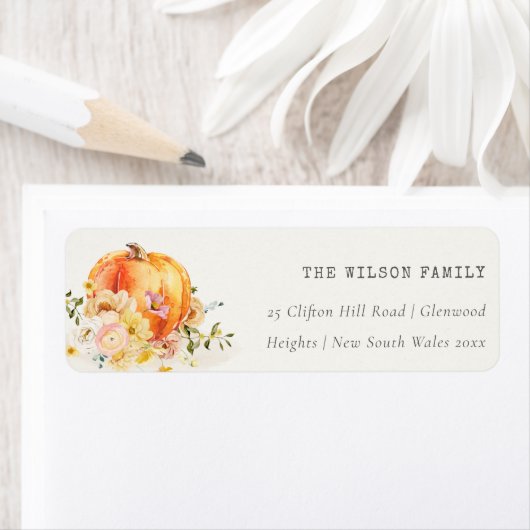 Pastel Soft Floral Pumpkin Thanksgiving Adres Etiket (Insitu)