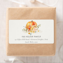 Pastel Soft Floral Pumpkin Thanksgiving Adres Etiket