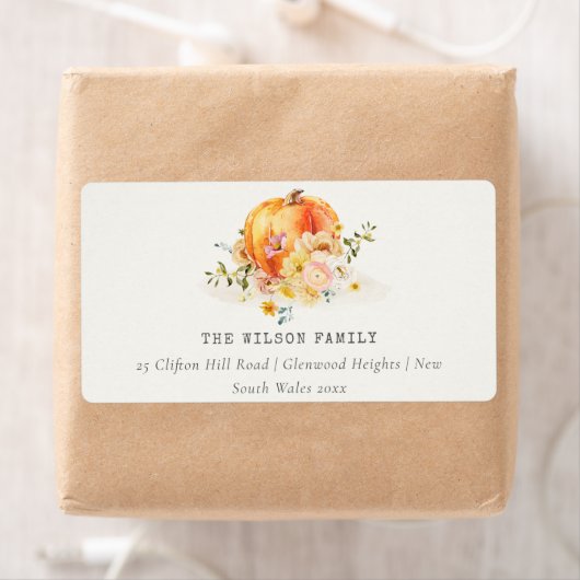 Pastel Soft Floral Pumpkin Thanksgiving Adres Etiket (Insitu)