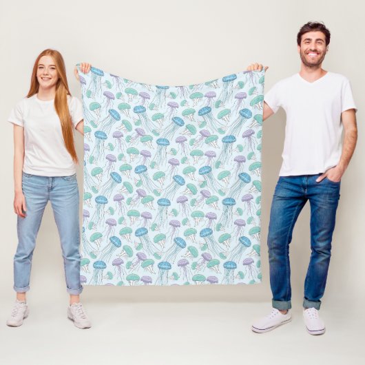 Pastel soft multicolor glowing jelly fish pattern fleece deken (In situ)