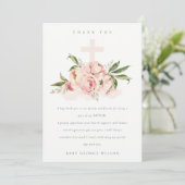 Pastel Soft Peach Peony Floral Cross Bunch Baptism Bedankkaart (Staand voorkant)