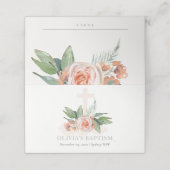Pastel Soft Peach Roos Floral Cross Bunch Baptisme Plaatskaartje (Buitenkant ongevouwen)