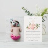 Pastel Soft Peach Roos Floral Cross Foto Baptisme Bedankkaart (Staand voorkant)
