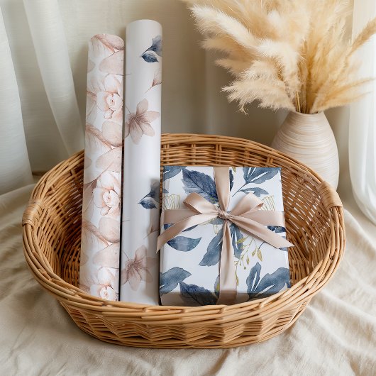 Pastel Soft Petals Pink Blue Floral Inpakpapier Vel