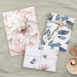 Pastel Soft Petals Pink Blue Floral Inpakpapier Vel