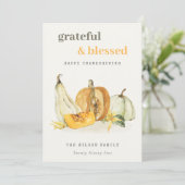 Pastel Soft Waterverf Floral Pumpkin Thanksgiving Feestdagenkaart (Staand voorkant)