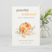 Pastel Soft Waterverf Floral Pumpkin Thanksgiving Feestdagenkaart (Staand voorkant)