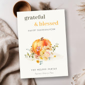 Pastel Soft Waterverf Floral Pumpkin Thanksgiving Feestdagenkaart