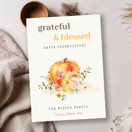 Pastel Soft Waterverf Floral Pumpkin Thanksgiving Feestdagenkaart