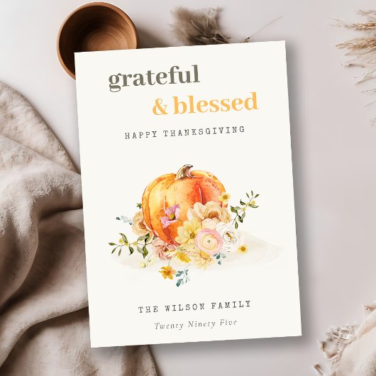 Pastel Soft Waterverf Floral Pumpkin Thanksgiving Feestdagenkaart