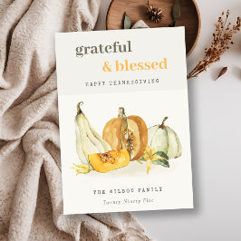 Pastel Soft Waterverf Floral Pumpkin Thanksgiving Feestdagenkaart