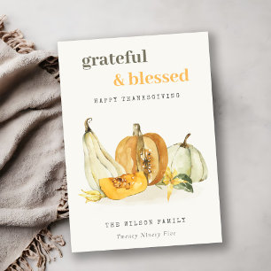 Pastel Soft Waterverf Floral Pumpkin Thanksgiving Feestdagenkaart