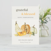 Pastel Soft Waterverf Floral Pumpkin Thanksgiving Feestdagenkaart (Staand voorkant)