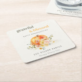 Pastel Soft Waterverf Floral Pumpkin Thanksgiving Kartonnen Onderzetters (Schuin)