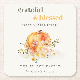 Pastel Soft Waterverf Floral Pumpkin Thanksgiving Kartonnen Onderzetters