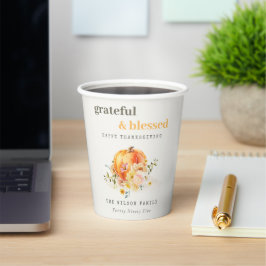 Pastel Soft Waterverf Floral Pumpkin Thanksgiving Papieren Bekers