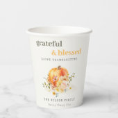 Pastel Soft Waterverf Floral Pumpkin Thanksgiving Papieren Bekers (Achterkant)