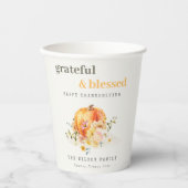 Pastel Soft Waterverf Floral Pumpkin Thanksgiving Papieren Bekers (Voorkant)