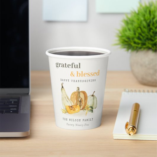 Pastel Soft Waterverf Floral Pumpkin Thanksgiving Papieren Bekers (Insitu)