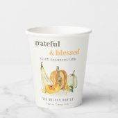 Pastel Soft Waterverf Floral Pumpkin Thanksgiving Papieren Bekers (Voorkant)