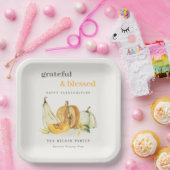 Pastel Soft Waterverf Floral Pumpkin Thanksgiving Papieren Bordje (Feest)