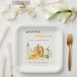 Pastel Soft Waterverf Floral Pumpkin Thanksgiving Papieren Bordje