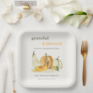 Pastel Soft Waterverf Floral Pumpkin Thanksgiving Papieren Bordje