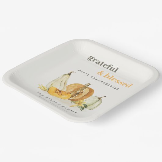 Pastel Soft Waterverf Floral Pumpkin Thanksgiving Papieren Bordje (Gebogen)