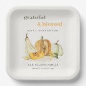 Pastel Soft Waterverf Floral Pumpkin Thanksgiving Papieren Bordje (Voorkant)
