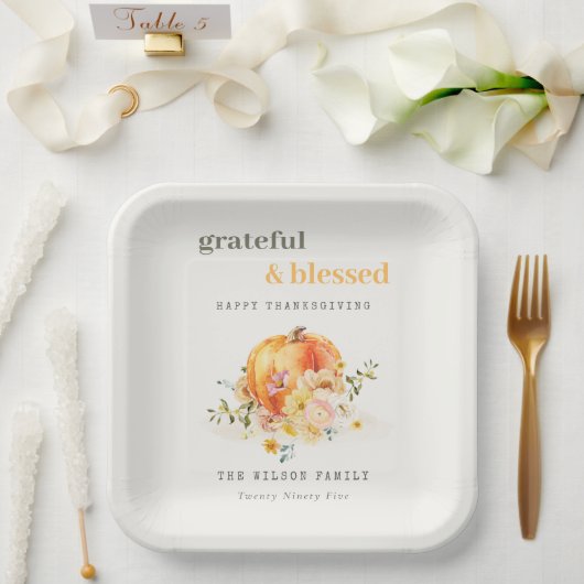 Pastel Soft Waterverf Floral Pumpkin Thanksgiving Papieren Bordje (Huwelijk)