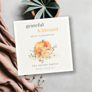 Pastel Soft Waterverf Floral Pumpkin Thanksgiving Servet