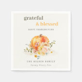 Pastel Soft Waterverf Floral Pumpkin Thanksgiving Servet (Voorkant)
